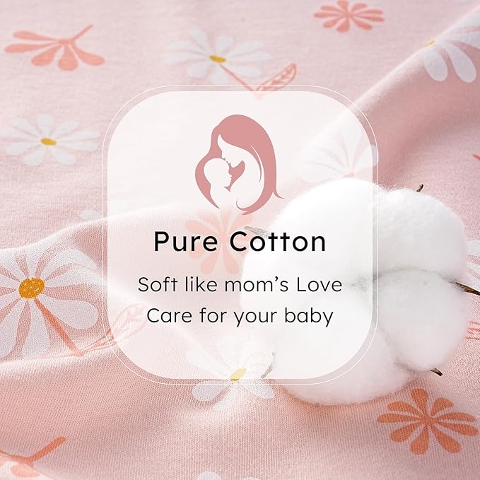 Baby Sleep Sack 6-12 months, 100% Cotton Sleeping Sack for Newborn and Infant, 3 Pack Baby Wearable Blanket for Boy and Girl, 0.5 Tog Lightweight Double Zipper Sleep Bag Pink Orange Flower
