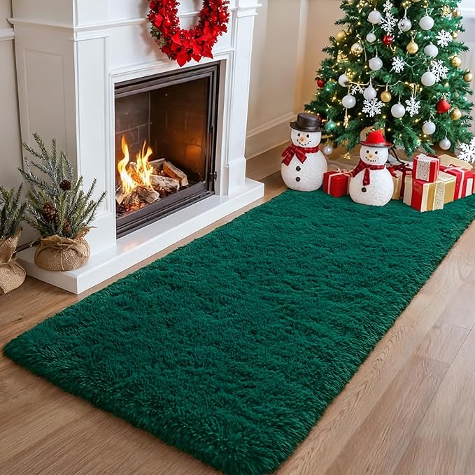 Merelax Soft Runner Rugs for Livingroom, Deep Green 2x6 Fluffy Rugs for Bedroom Bedside, Small Throw Cute Long Carpet Non Slip Area Rugs for Hallway Entryway Entryway