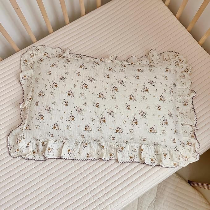 BuLuTu Shabby Chic Floral Toddler Pillow Cases Muslin Standard Size Pillowcases for Girls Kids Nursery Pillow Cover for Toddler Bed, Envelope Closure,1 Piece, Crapemyrtle Pattern, 20"x26"