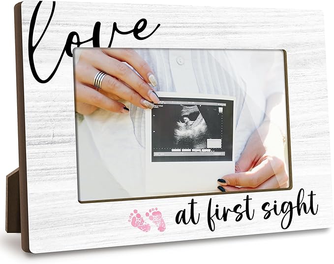 Love at First Sight Baby Picture Frame - Gender Reveal Decorations and Baby Shower Gifts for New Mom Grandparent Pregnancy Announcement Newborn Nursery 4 X 6 Inch Christmas Photo Picture Frame - A06