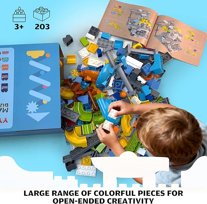 3in1 Marble Runs for Kids 3-5, 203pcs Compatible with Lego DUPLOS for Age 2-5, Marble Runs for Kids 4-8, STEM Building Toys, Toddler Toy, Marble Track, Marble Run Toy, Montessori Toy Gift for Age 3+