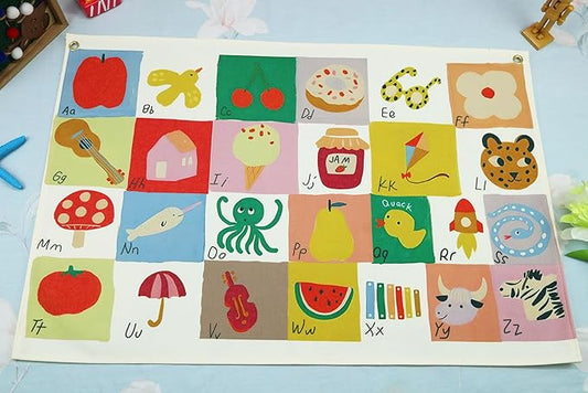 Alphabet Numbers Rectangular Banner Print Flag Sign Wall Art Decor Gift for Baby Boy Girl Kids,Nursery Bedroom Playroom Reading Room Front Door-ABC-Baby Present Shower,Birthday Christmas Gift