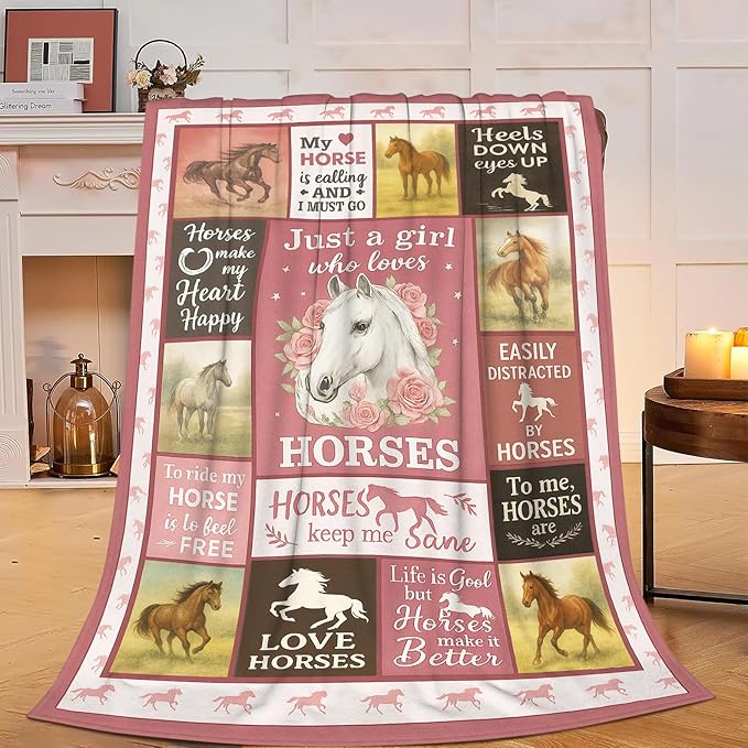 Horse Blanket Farm Horses Throw Blanket Fuzzy Plush Super Fleece Plush Soft Cozy Warm Stuff Bedding Toddler Nursery Baby Blankets Gifts for Boys Girls Kids Adult Men Women 60"X80"