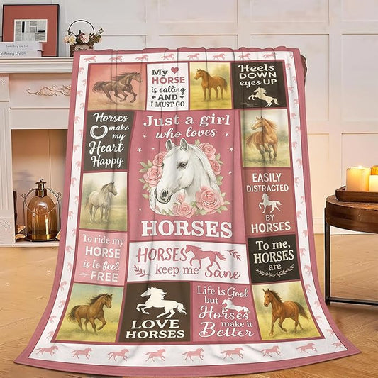 Horse Blanket Farm Horses Throw Blanket Fuzzy Plush Super Fleece Plush Soft Cozy Warm Stuff Bedding Toddler Nursery Baby Blankets Gifts for Boys Girls Kids Adult Men Women 60"X80"