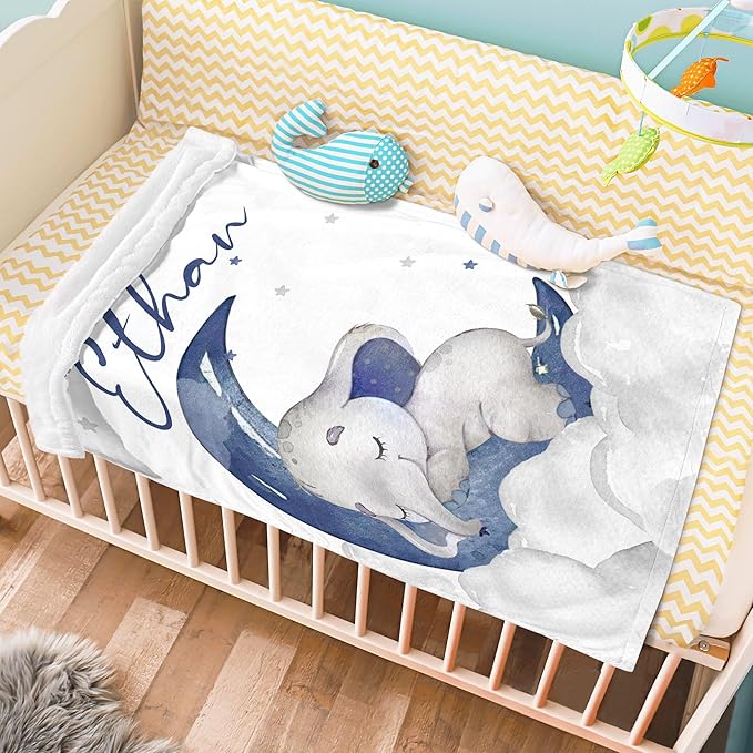 J&SBGFT Personalized Baby Blanket for Boys, Custom Blanket with Name, Receiving Blankets for Toddlers Kids, Nursery Stroller Crib Decor Throw 30"x40", Color 8