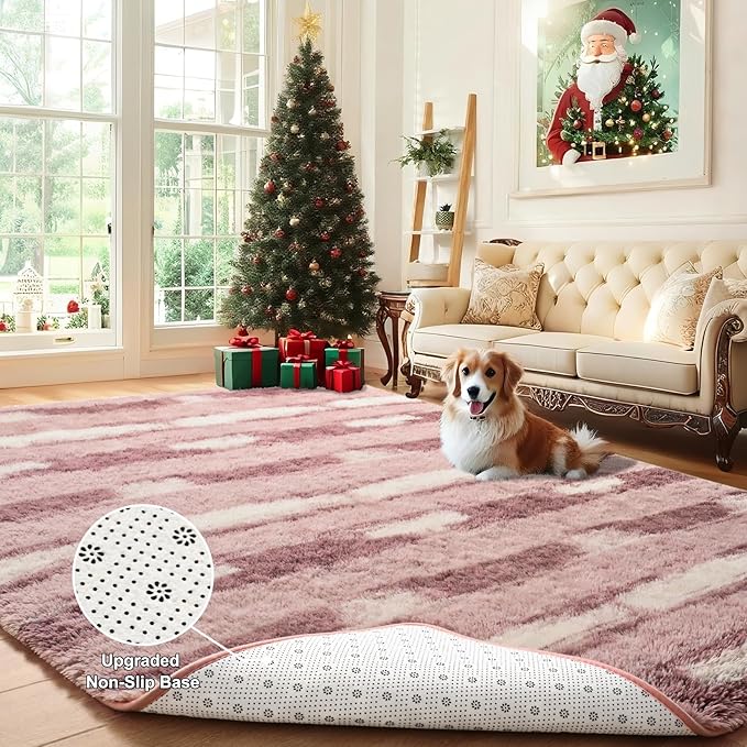 6x9 Feet Area Rugs for Living Room Bedroom,Pink and White Machine Washable Soft Fluffy Shaggy Indoor Rug, Floor Carpet for Girls Boys Kids, Dorms, Nursery Rooms, Home Decor Aesthetic