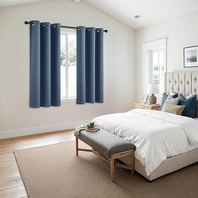 MIULEE Stone Blue Blackout Curtains - Thermal Insulated Bedroom Curtains Room Darkening Drapes for Living Room Kitchen Grommet Top Light Blocking Window Treatment, 40 x 45 Inches Long, 2 Panels
