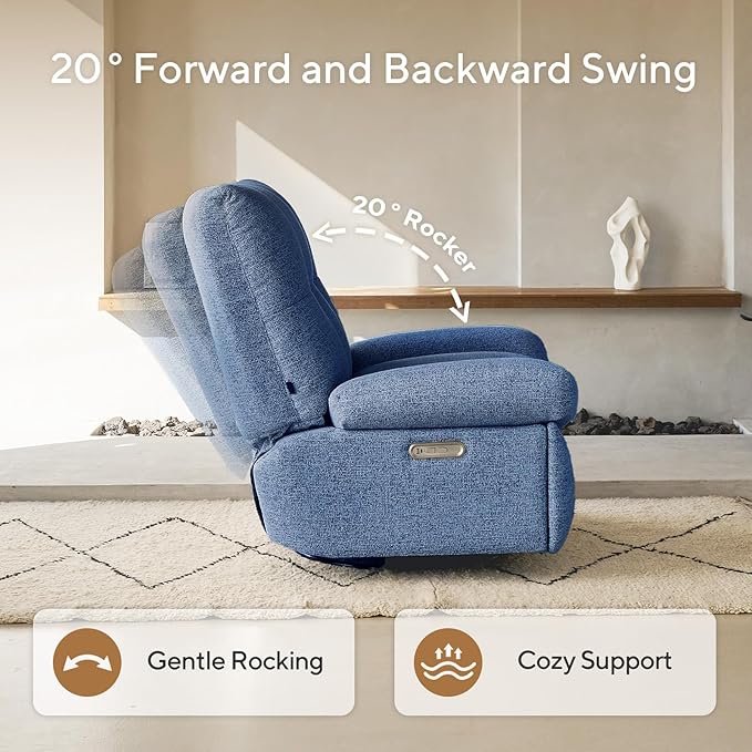 Nouhaus Swivel Rocking Chair Nursery, Oversized Glider Rocker Recliner Chairs w/Footrest, USB & Type-C Ports, Rocking Recliner Chair for Nursery, Living Room (Snooze Classic, Midnight Blue)