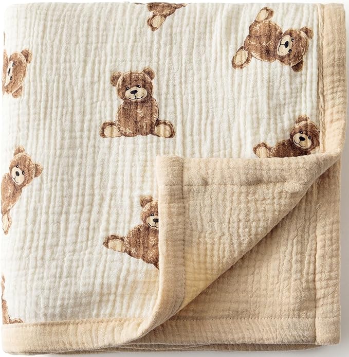 Little Jump 2 Layers Muslin Cotton Baby Blankets - Teddy Bear Toddler Quilt Crib Blanket - Gender Neutral Crib Blanket for Baby Boys and Girls 47"x 47" (Teddy Bears)