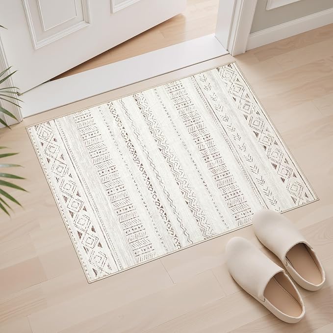 Area Rugs for Living Room Washable Living Room Rug Soft Neutral Indoor Floor Carpet Non-Slip Stain Resistant Modern Boho Rugs for Bedroom Dining Room Kids Room Nursery Office Home Light Brown