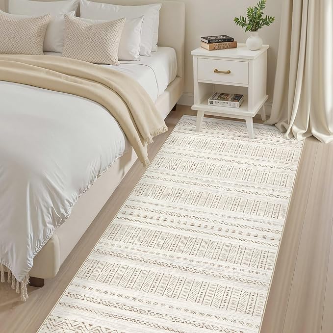 Area Rugs for Living Room Washable Living Room Rug Soft Neutral Indoor Floor Carpet Non-Slip Stain Resistant Modern Boho Rugs for Bedroom Dining Room Kids Room Nursery Office Home Brown Cream