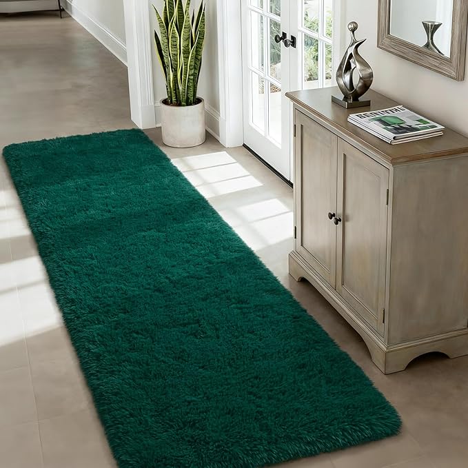 Merelax Soft Runner Rugs for Livingroom, Deep Green 2x6 Fluffy Rugs for Bedroom Bedside, Small Throw Cute Long Carpet Non Slip Area Rugs for Hallway Entryway Entryway
