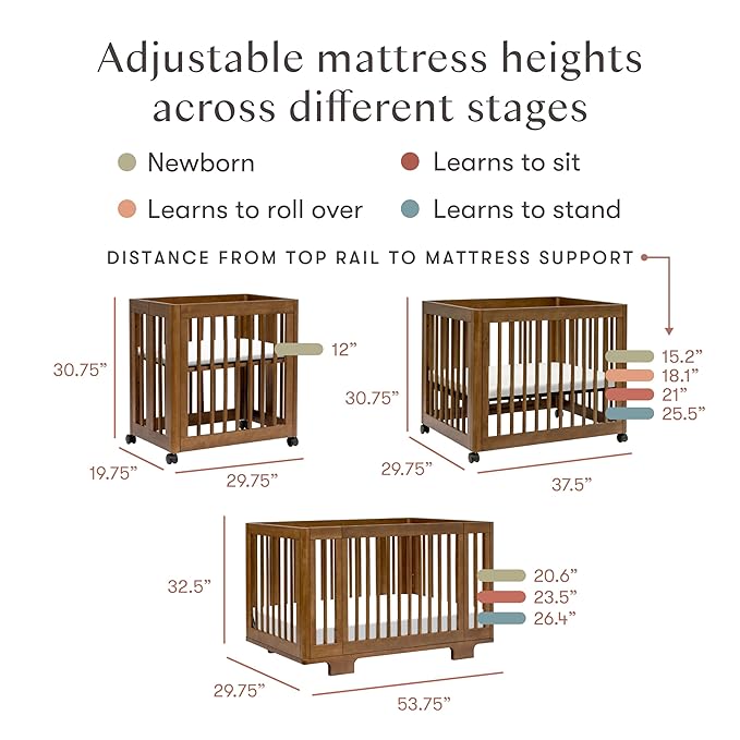 Babyletto Yuzu 8-in-1 Convertible Baby Crib - GREENGUARD Gold - Conversion Kits for Bassinet, Midi & Full-Size Convertible Crib to Toddler Bed, Daybed & Junior Baby Bed - 4 Mattress Heights - Walnut