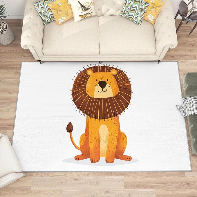 Lion Rug Kids - 4x6 Rug - Lion Rug - Cute Cartoon Lion Area Rug - Kids Baby Nursery Rugs - Kawaii Safari Animal Carpet - Home Decor