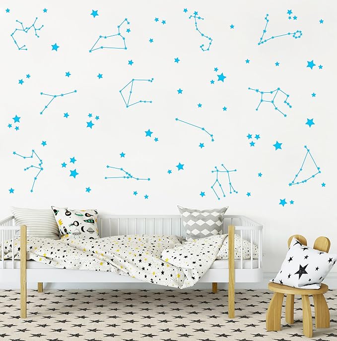 Constellation Wall Decals Stars Stickers for Nursery, Boys Bedroom, Kids Room - Vinyl Decor Y85 (Sky Blue)