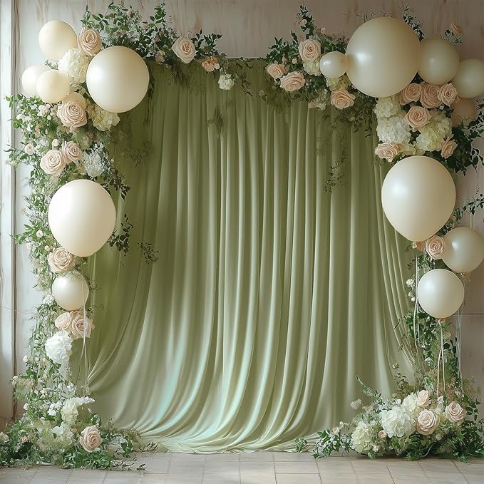10x10FT Sage Green Backdrop Curtains for Wedding Parties, Wrinkle Free Photo Backdrop Curtains for Wedding Birthday Party Baby Shower, Fabric Drape with Rod Pockets 5ft x 10ft, 2 Panels