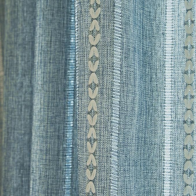 Deeprove Denim Blue Boho Curtain Valance for Cafe Kitchen Closet Doorway Decor, Sheer Bohemian Farmhouse Cotton Linen Short Panel Tassel Trim Traditional Window Treatment Drape, W52 x L18, 1 Piece