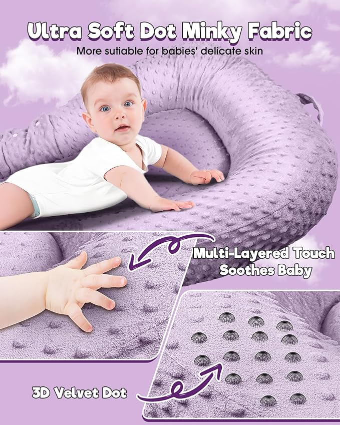 Baby Lounger Pillow : 2-in-1 Infant Lounger for Newborn 0-48 Months, Portable Tummy Time Mat for Home and Travel, Breathable & Soft Baby Seat for Baby, Babies Essentials Gifts