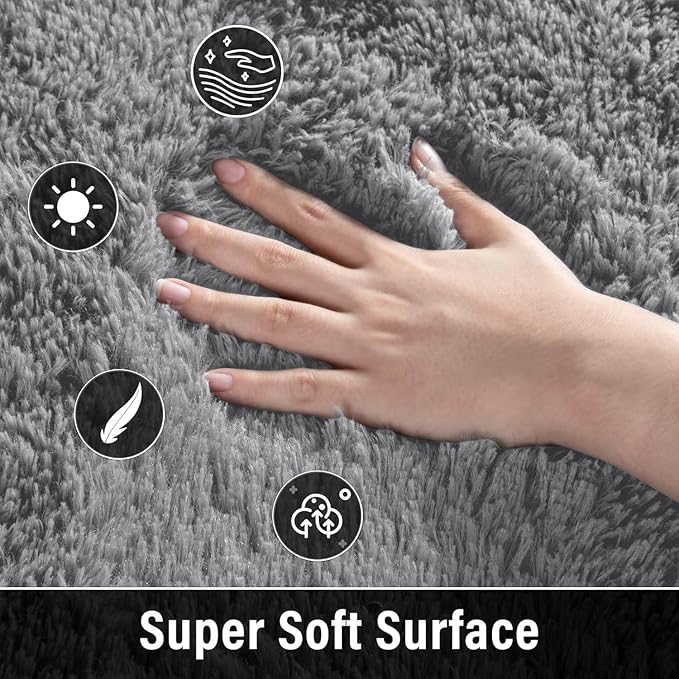 Merelax Soft Modern Indoor Shaggy Area Rug for Bedroom Livingroom Dorm Kids Room Home Decorative, Non-Slip Plush Fluffy Furry Fur Rugs Comfy Nursery Accent Floor Carpet 2x3 Feet, Grey