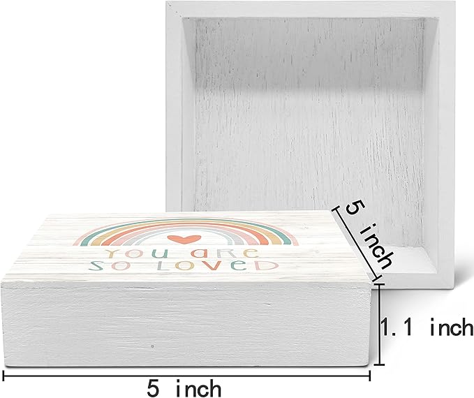 SRADMO You Are So Loved Rainbow Heart Wood Box Sign Desk Decor, Kids Inspirational Quotes Wooden Block Box Sign Decoration For Kids Room Nursery Playroom Shelf Table Decor