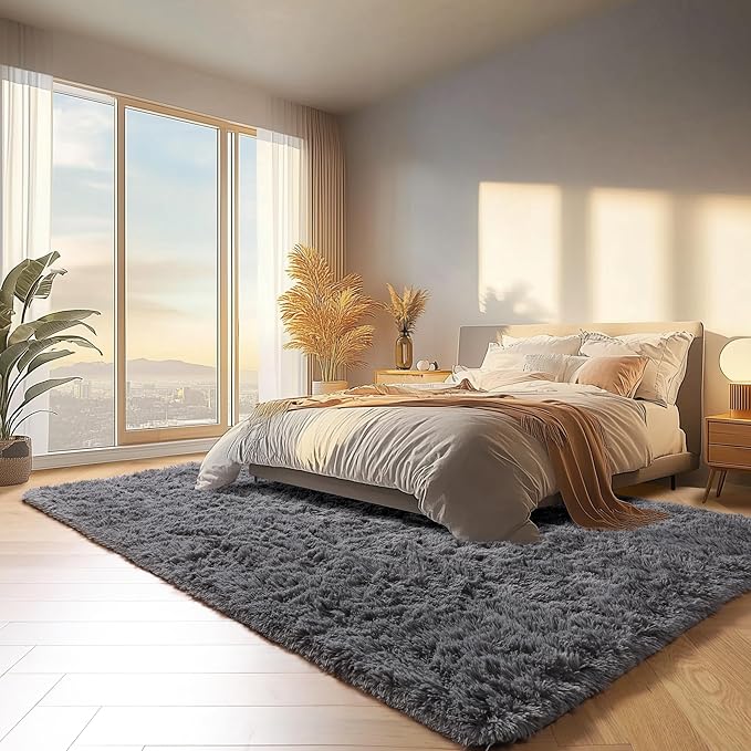 ONASAR Grey Area Rugs 9x12 Living Room, Gray Large Fluffy Shag Bedroom Rug, Washable Soft Plush Thick Shaggy Big Floor Carpet for Kids Boy and Girls Teen Dorm Nursery Indoor Home Decor Aesthetic