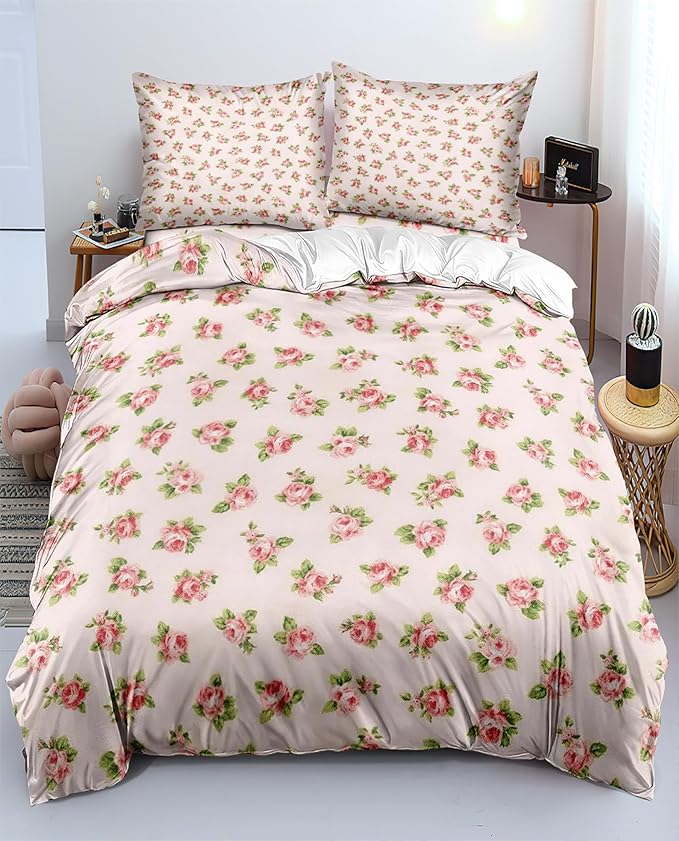 Garden Style Floral Duvet Cover King Girl Flower Print Comforter Cover Botanical Floral Bedding Quilt Cover Chic Shabby Rural Flower Bedding Collection 1 Duvet Cover with 2 Pillowcases
