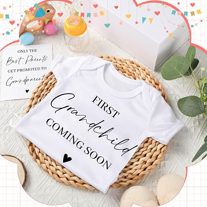 4 Pcs Pregnancy Announcement for Grandparents, First Grandchild Coming Soon Baby Bodysuit, Grandparents Pregnancy Reveal Card Baby Reveal Gift Box Baby Announcement Gifts Set for Grandparents