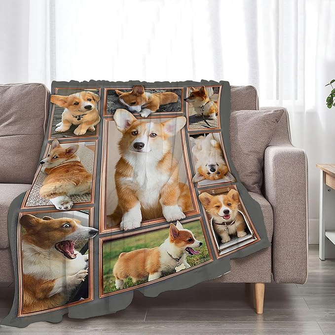 Corgi Dog Throw Blanket - Soft, Warm & Cozy Fleece for Couch, Sofa & Bed - 80"x60" - Perfect for Girls, Women, Kids & Adults