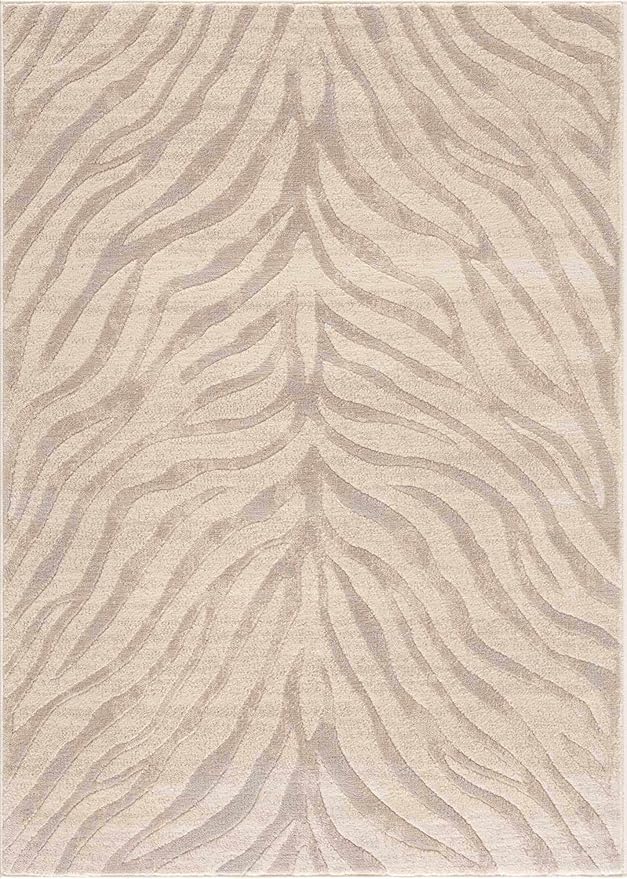Hauteloom Manteca Animal Zebra Print Runner Rug for Living Room Hallway, Kitchen - Distressed Faded Style - Cream, White, Beige, Gray - 2'7" x 7'3" (2x8)