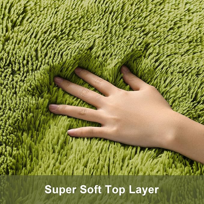 Ophanie Round Rug 6Ft Green Circle Area Rug, Green Room Decor, Fluffy Fuzzy Bedroom Carpet, Plush Soft Shaggy Living Room Rugs for Kids Home Decor Aesthetic, Nursery