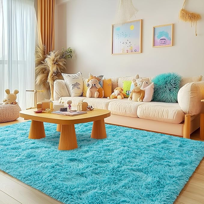 Fluffy 2x4 Rug - Small Rugs for Living Room - Height Pile 1.4" Plush Rug - Fuzzy Throw Carpet for Bedroom, Dark Blue