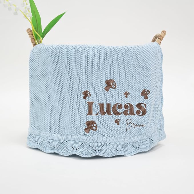 Personalized Embroidered Strawberry Baby Blanket – Boho Floral Knit Design, Soft Newborn Blanket for Baby, Custom Keepsake Gift, First Birthday Present, Cozy Nursery Throw