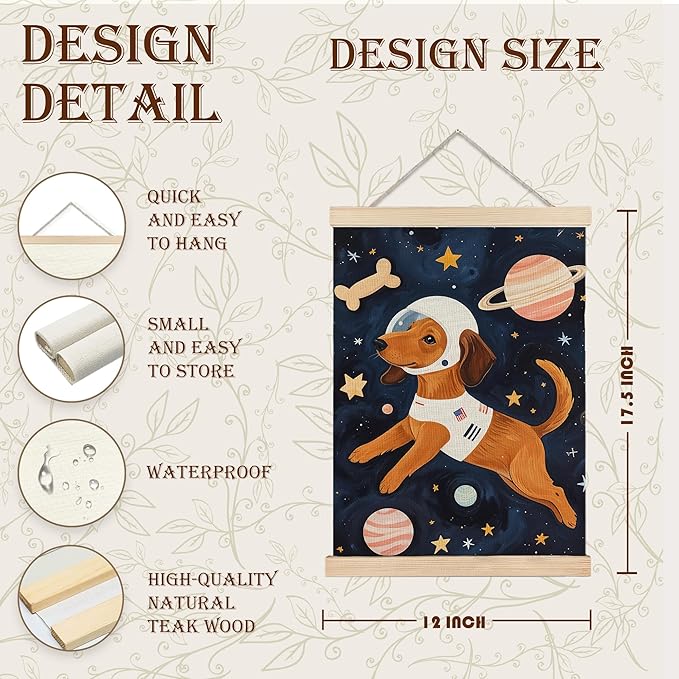 URLLUAE Astronaut Dog Space Wall Art Posters for Kids Room, Cute Outer Space Planet Poster Hanger Frame for Boys Bedroom Classroom Nursery Playroom Wall Decor, 12x16 Inch