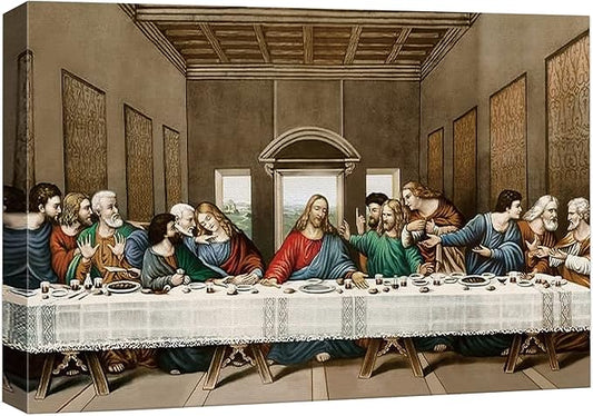 SIGNWIN Framed Canvas Wall Art The Last Supper Painting by Leonardo da Vinci Graffiti & Street Art Famous People Pop Art Modern Urban Multicolor for Living Room, Bedroom, Office - 16x24 inches