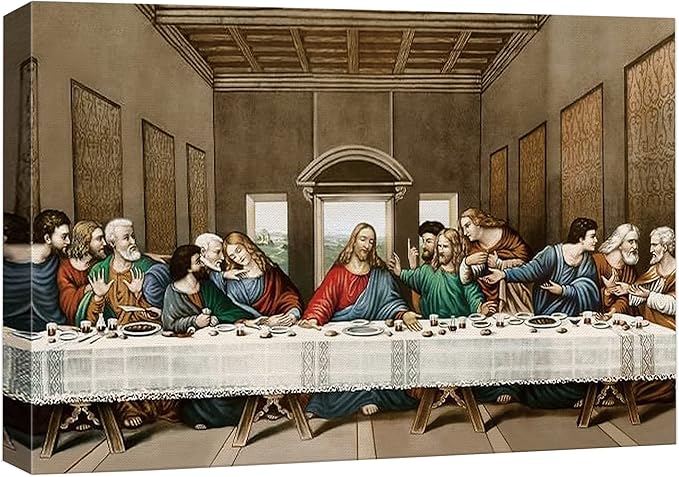 SIGNWIN Framed Canvas Wall Art The Last Supper Painting by Leonardo da Vinci Graffiti & Street Art Famous People Pop Art Modern Urban Multicolor for Living Room, Bedroom, Office - 32x48 inches