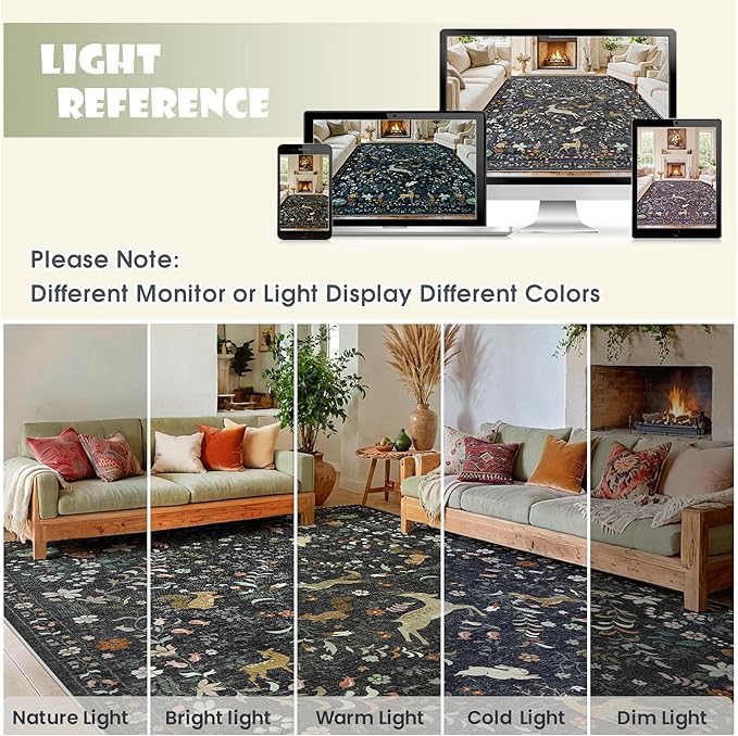 Runner Rug Washable Runners Kitchen Rugs Non Slip Animal Floral Carpet Low Pile for Indoor Hallways Entryway Living Room Bedroom Laundry Soft Mat 2'6''x8' Black