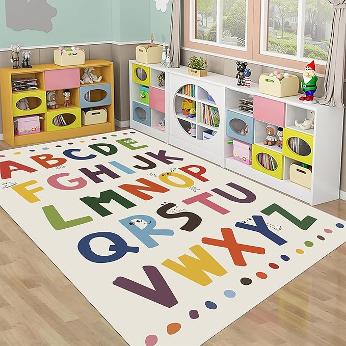Large ABC Kids Area Rugs 4x6ft, Kindergarten and Preschool Educational Learning Alphabet Area Rugs Playroom Kids Puzzle Rugs Suitable for Children's Rooms,For Nursery, Classroom, Baby Daycare
