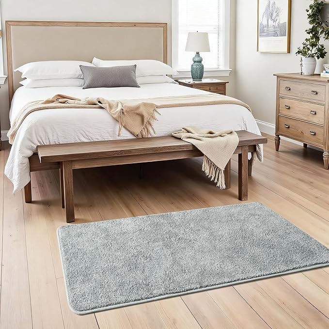 Chicrug 2x4 Minimalist Washable Runner Rugs for Bedroom Hallway, Modern Soft Memory Foam Rug for Kids Nursery, Low Plie Entryway Indoor Runner Carpet for Dorm Kitchen Bedside Living Room Decor, Grey