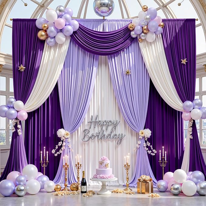 10×14 ft Purple Wrinkle Free Backdrop Curtain, Soft Silky Polyester Wedding Drapes 2 Panels 14ft Height Photo Backdrop Curtains for Parties Birthday Baby Shower Photography Background Cloth