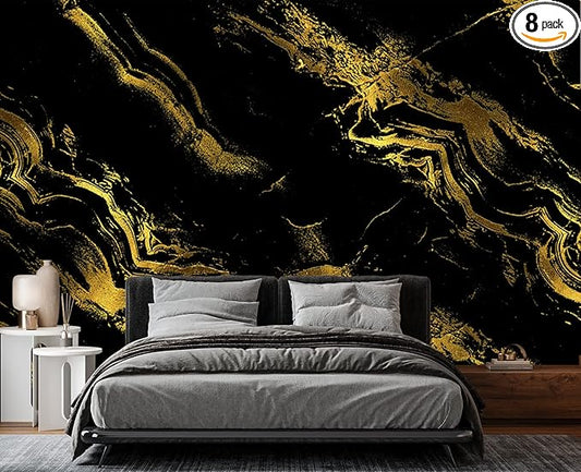 Black Gilded Marble Wall Mural Wallpaper for Bedroom 178" x 117"