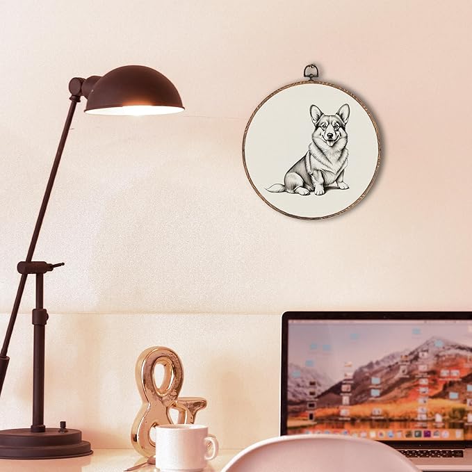 Vintage Welsh Corgi Round Wall Art Framed, Retro Weiner Dog Round Wall Decor, Welsh Corgi Weiner Dog Gifts Hanging Canvas Print Wall Sculpture for Bedroom Living Room Decor, 10x10 Inch