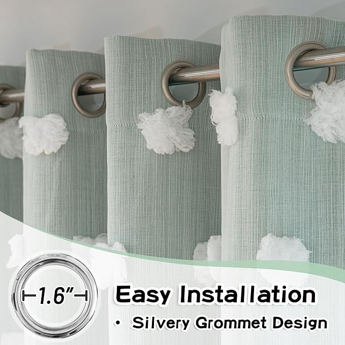 MYSKY HOME Kids Curtains for Boys Bedroom Room Darkening Grommet Double Layer Curtains for Son Room Decor 63 Inches Long White Pom Pom Sheer Blackout Curtains 2 Layers Aqua 52 x 63 Inch 2 Panels