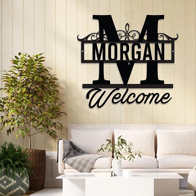 Personalized Last Name Sign, Metal Family Name Sign, Welcome Wall/Door Decor, House Warming Gifts New Home, Personalized Anniversary/Wedding/Bridal Shower Gifts for Couples, Custom Outdoor Signs