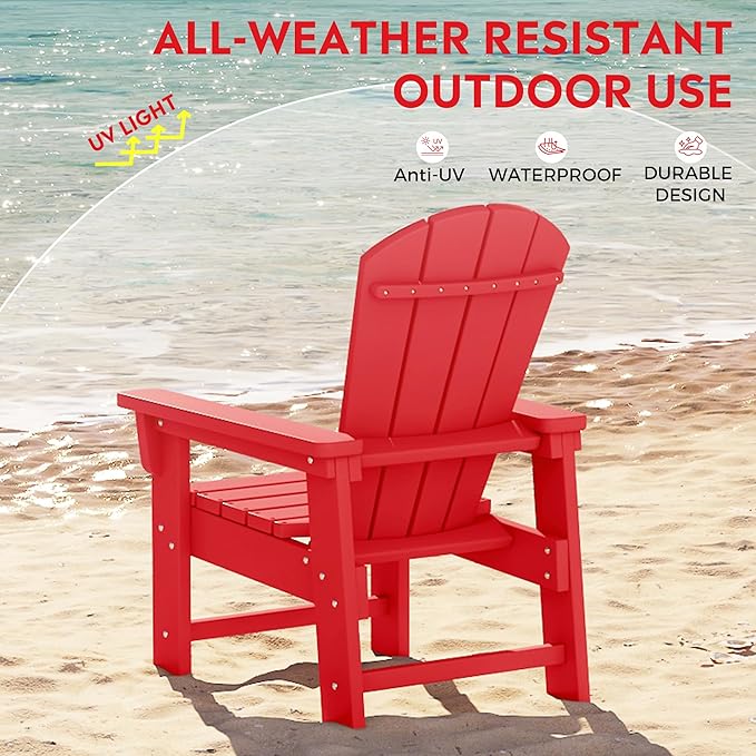 Costaelm Paradise Kids 5-Piece HDPE Outdoor Square Patio Dining Table and Chairs Set, Red