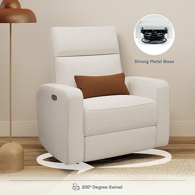 Nurture& The Glider Plus - Premium Nursery Power Recliner | Swivel Chair with Adjustable Head Support and Adjustable Lumbar Support | Built-in USB - The Ultimate Comfort for Nursing, Relaxing (Boucle)