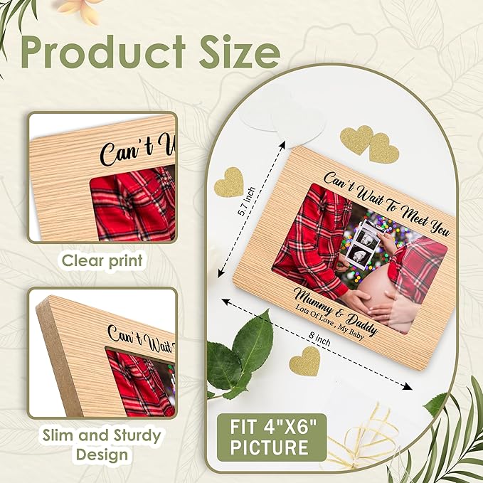 First Christmas Baby Picture Frame - Can’t Wait To Meet You Gender Reveal Decorations and Baby Shower Gifts for New Mom Grandparent Pregnancy Announcement Newborn Nursery 4 X 6 Inch Frame - A07