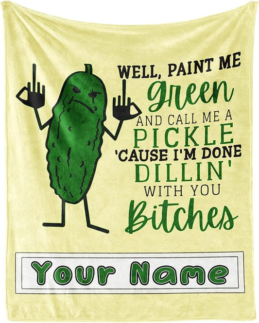 Custom Pickle Throw Blanket for Kids - 40x50 Inches Crib Size - Soft Fluffy Cozy Blankets Gift - Beige Novelty Blanket Throws for Travel, Office