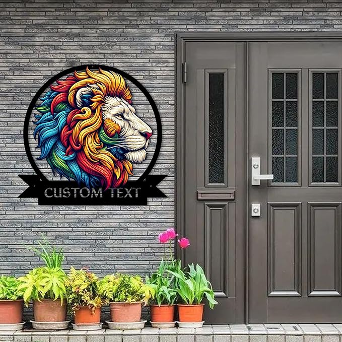 Metal Signs Customized, Lion Wall Decor for Living Room/Bedroom/Office, Personalized Birthday/Christmas/New Home Gift for Nature Lover/Brother