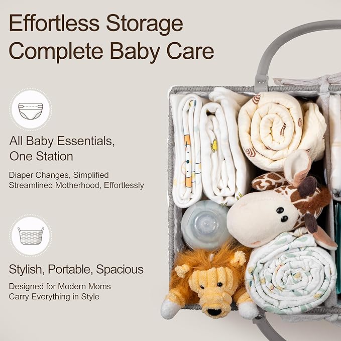 HBlife Large Diaper Caddy Organizer, Portable Paper Rope Woven Basket with Divider, Nursery Diaper Station Organizer, Baby Shower Gifts Basket & Car Organizer, Newborn Essentials