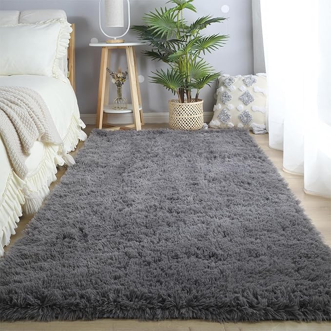 Fluffy Area Rug for Living Room: Grey Rug 5x8 Shag Area Rugs for Bedroom-Shaggy Area Rug,Indoor Ultra Soft Fluffy Plush Carpet for Living Room,Bedroom (5x8 Feet, Gray)
